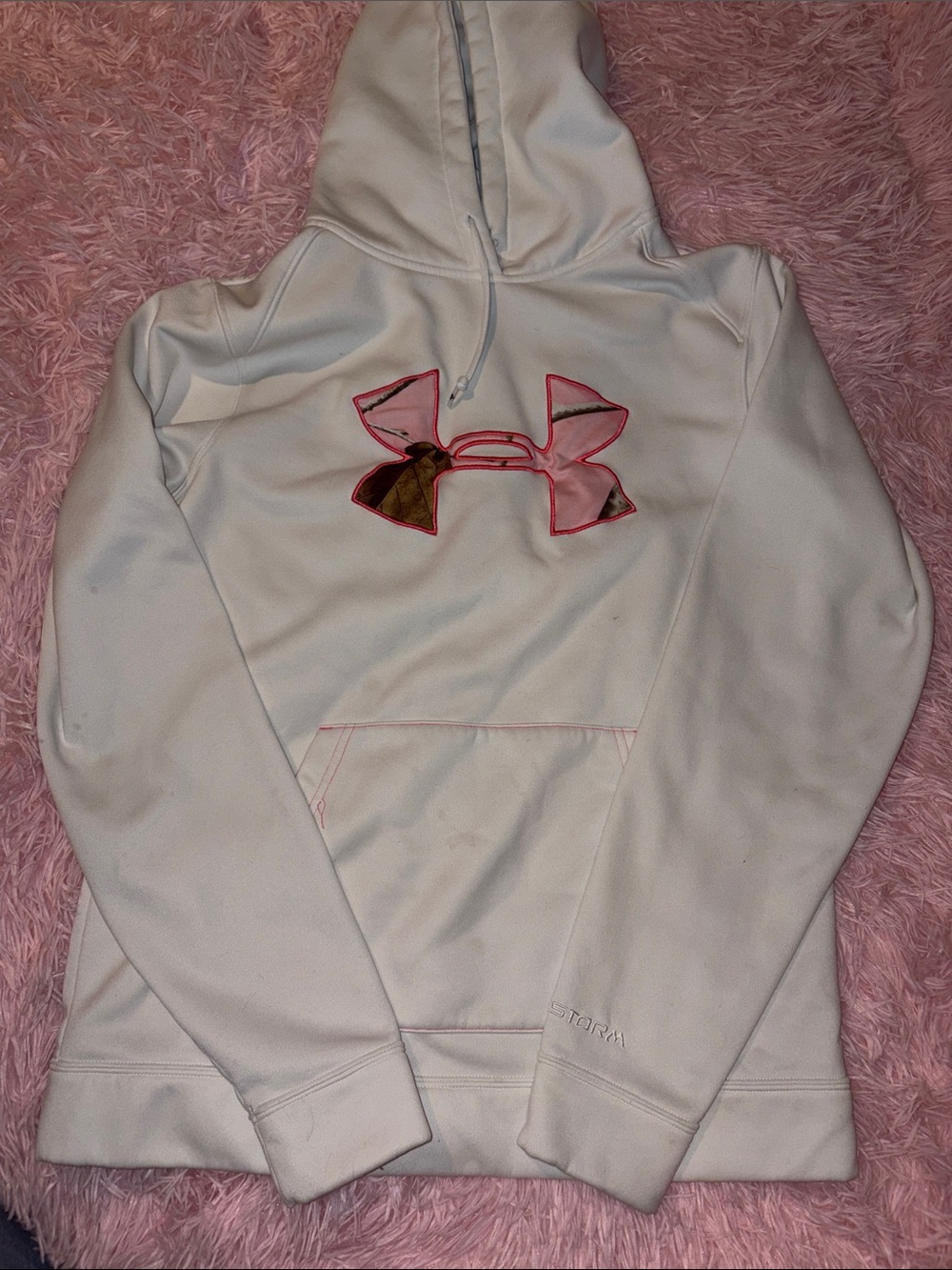Under Armour White Hoodie with Pink-Trim Logo